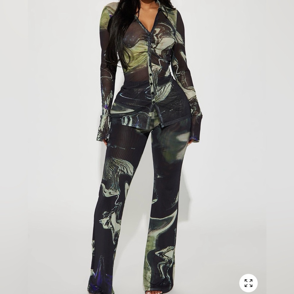 Fashion Nova Olive & Black Wide Leg Pants Set